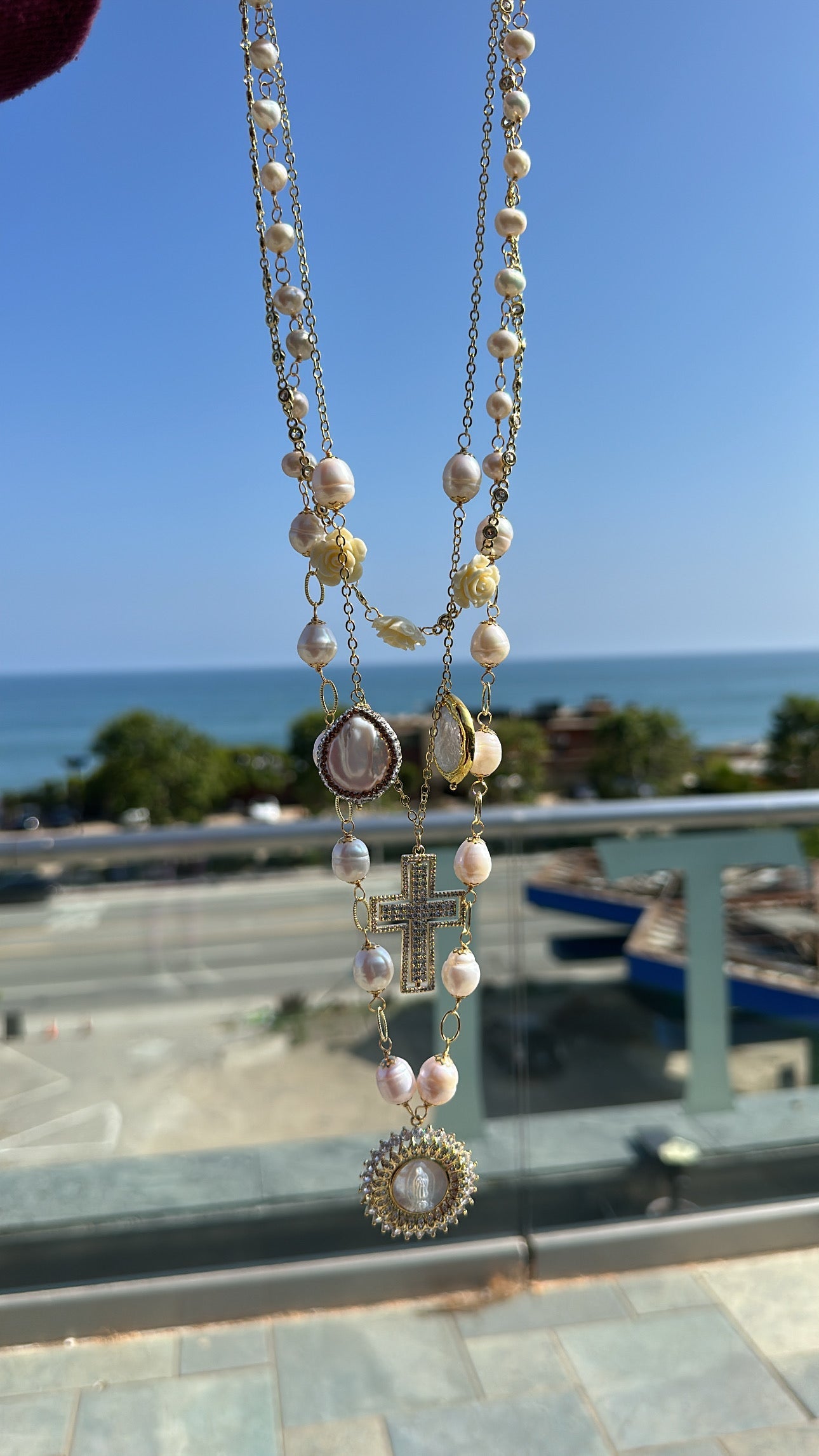 Brandi layered Cross Pearl Necklace