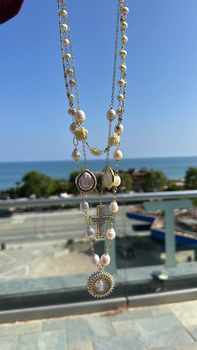 Brandi layered Cross Pearl Necklace
