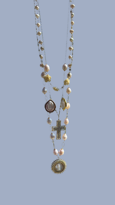 Brandi layered Cross Pearl Necklace