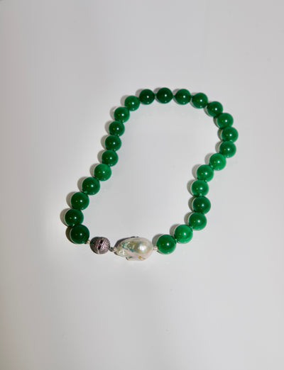 Cannes Necklace, Natural Green Jadelite, 18”
