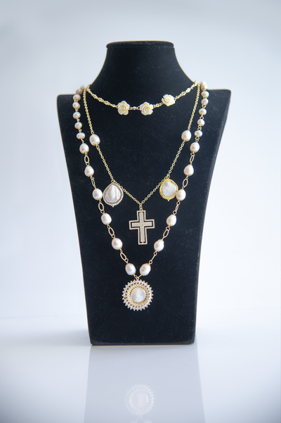 Brandi layered Cross Pearl Necklace