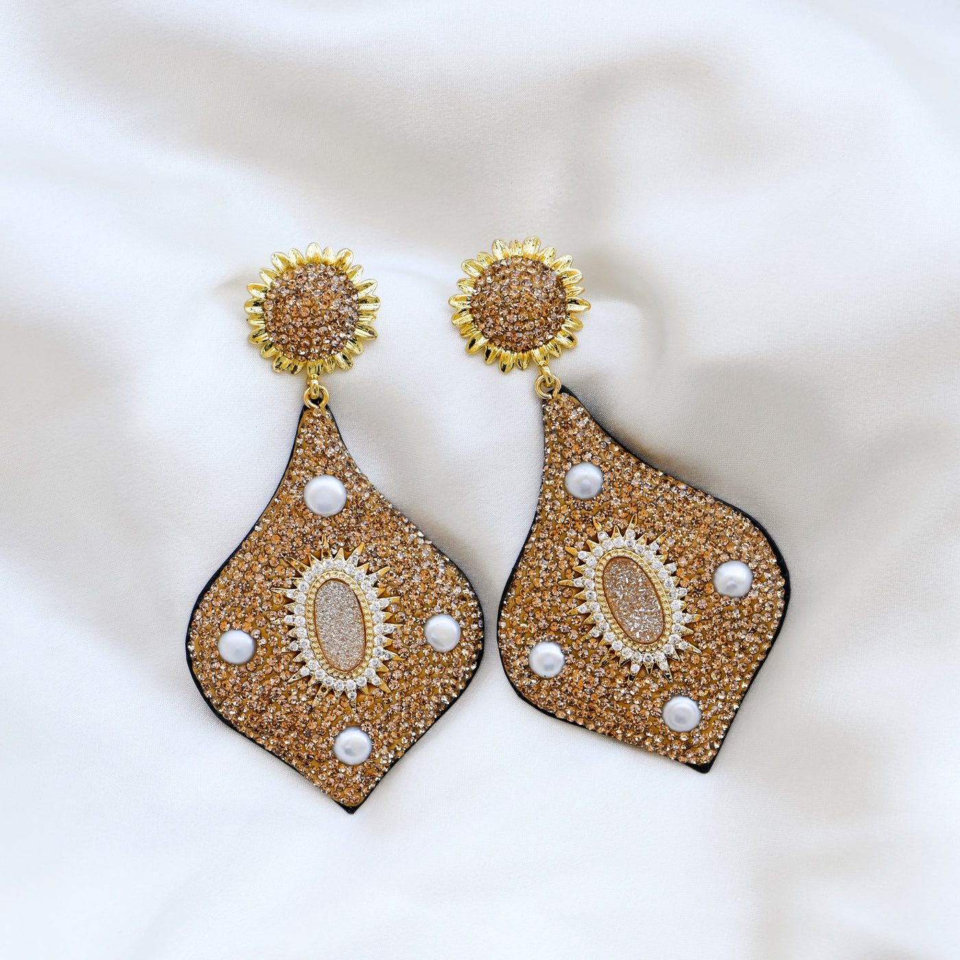 Morocco Gold Beaded Sunflower Drop Earrings - CAMILLA SERETTI